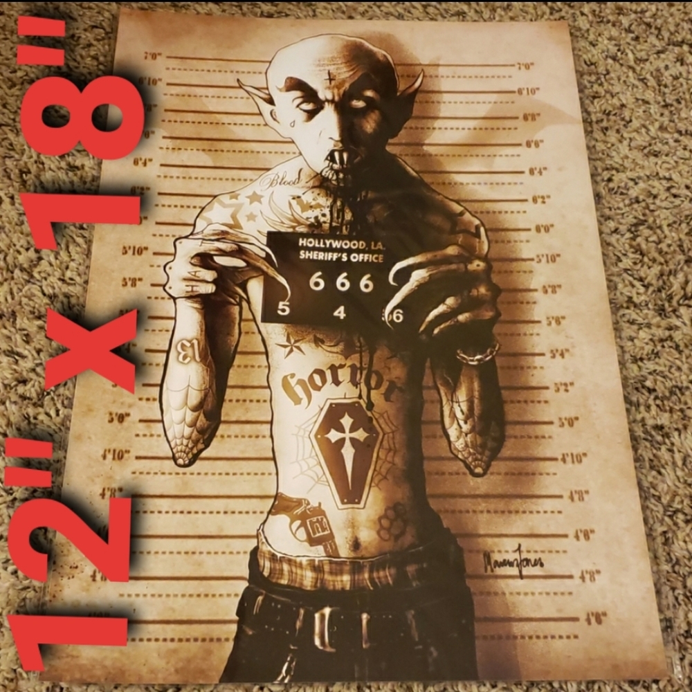 Lowbrow Nosferatu Hollywood Winged Vampire 12" x 18" Mugshot Tattoo Art Print